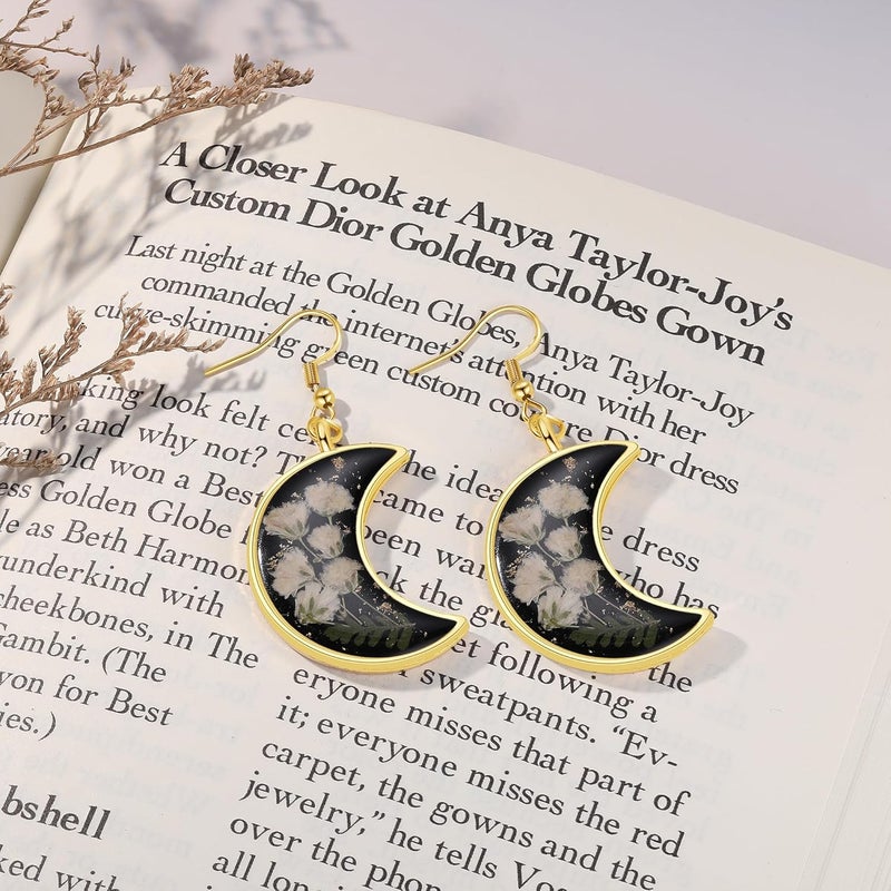 AUNTESIGN Store Forget-Me-Not and Queen Anne's Lace Pressed Wildflower Earrings | Pressed Flower Earrings | Handmade Drop and Dangle Earrings | Gift for Woman - Image 3